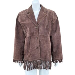 Outbrook Jacket Women 1X Brown Sable Suede Leather Fringe Western Country Winter